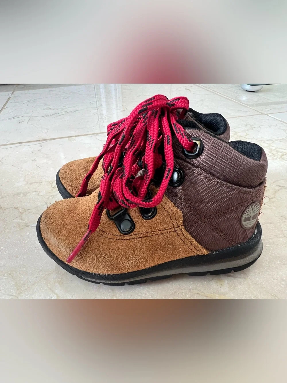 Timberland Toddler Kids Brown Suede Dark Brown Hiking Boots Red Laces Size 4